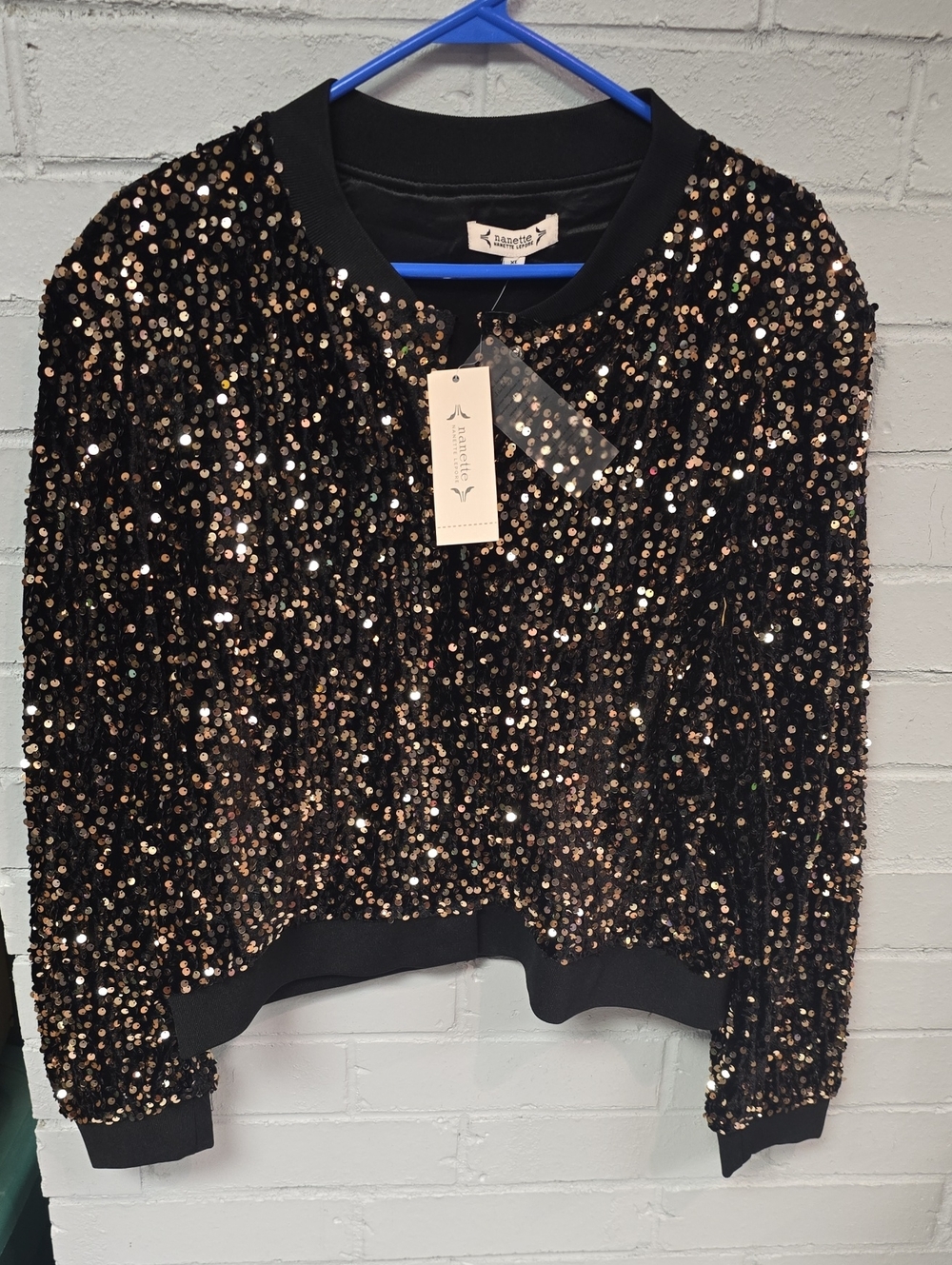 Nanette Lepore Black Sequin Jacket with Gold Accents. NWT.